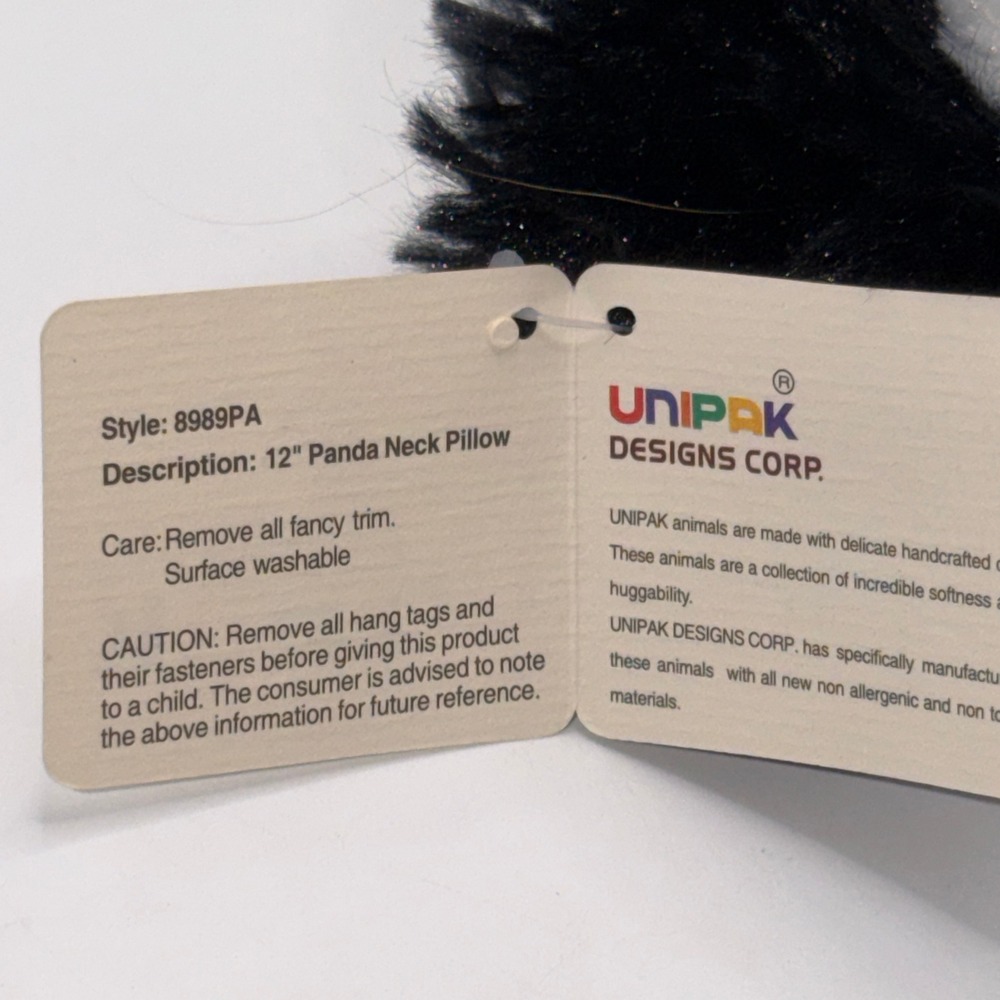 Unipak 12" Panda Neck Pillow Plush Kawaii Travel Comfort Animal Core 8989PA - Picture 5 of 7